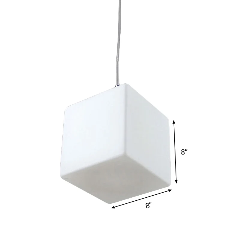 Plafoniera sospensione cubica vetro bianco Lampadario minimalista 1 luce, larghezza 5"/6"/8" Urban Jungle