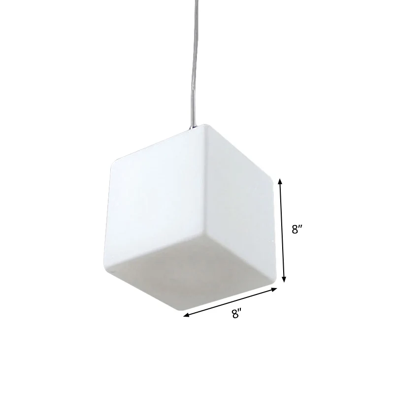 Plafoniera sospensione cubica vetro bianco Lampadario minimalista 1 luce, larghezza 5"/6"/8" Urban Jungle