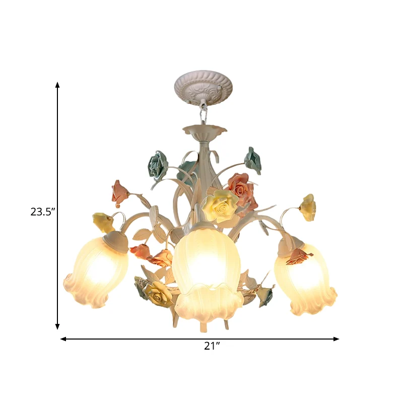 Premium de Jardinerí Lampadario bianco vetro costine, fiore semiaperto, 3/6 lampadine, plafoniera da giardino coreana