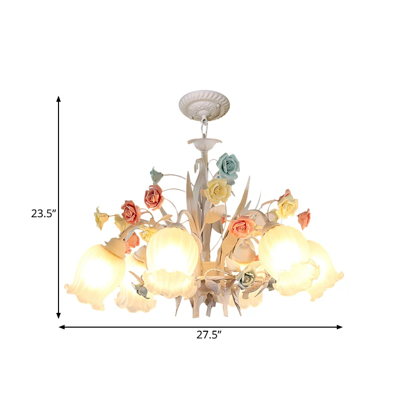 Premium de Jardinerí Lampadario bianco vetro costine, fiore semiaperto, 3/6 lampadine, plafoniera da giardino coreana