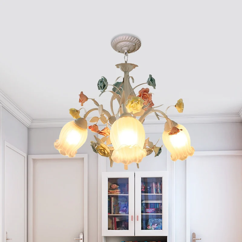 Premium de Jardinerí Lampadario bianco vetro costine, fiore semiaperto, 3/6 lampadine, plafoniera da giardino coreana