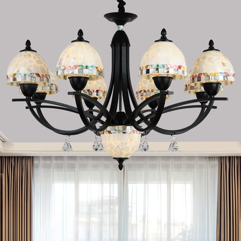 Premium de Jardinerí Lampadario cupola bianca Lampadario barocco 4/7/9 luci Lampada sospensione vetro tagliato mano