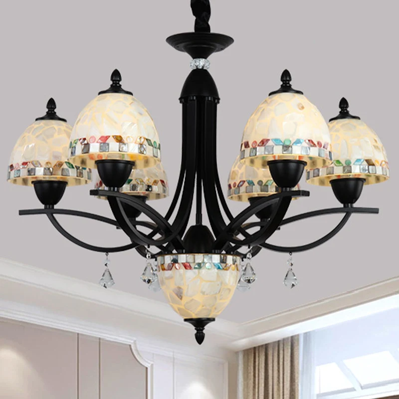 Premium de Jardinerí Lampadario cupola bianca Lampadario barocco 4/7/9 luci Lampada sospensione vetro tagliato mano