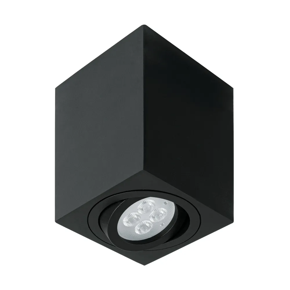 Soporte Ajustable Luminario de sobreponer c/spot dirigible, cuadrado, negro