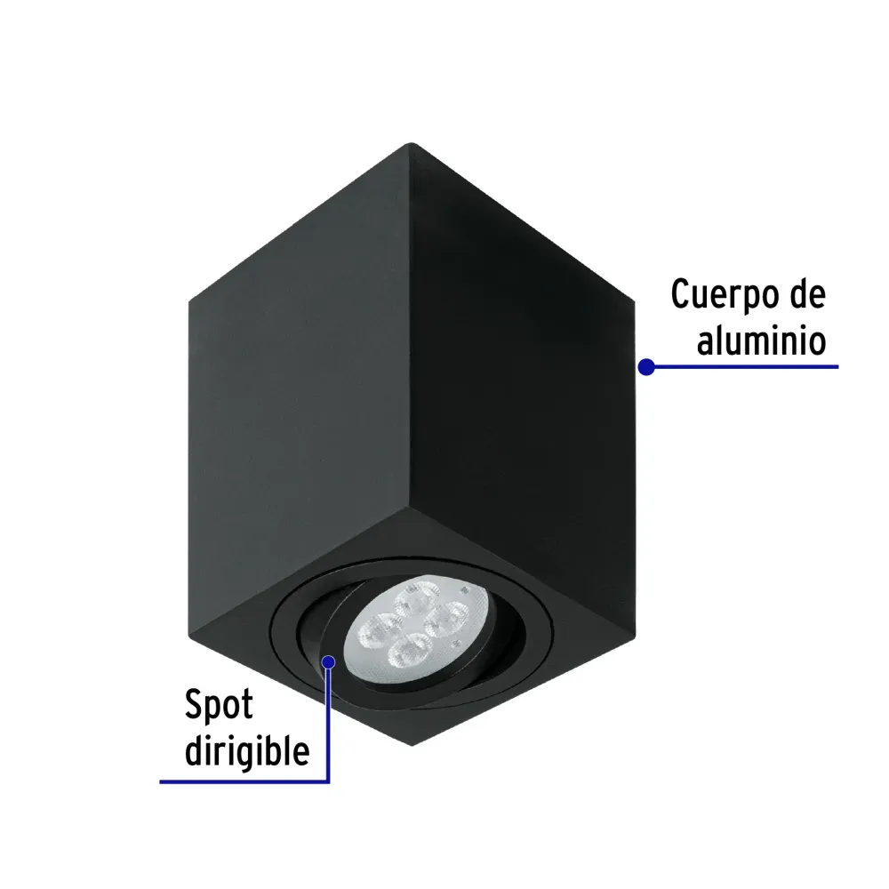Soporte Ajustable Luminario de sobreponer c/spot dirigible, cuadrado, negro