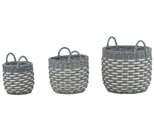Conjunto de 3 macetas de ratán blanco crema/gris GEFIRA de Cerámica Artesanal