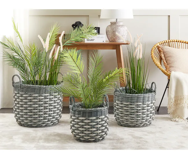 Conjunto de 3 macetas de ratán blanco crema/gris GEFIRA de Cerámica Artesanal