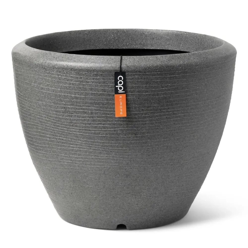 Jardineras de Terracota Esmaltada Capi macetero con forma cónica arc granite bajo gris antracita 34x25cm