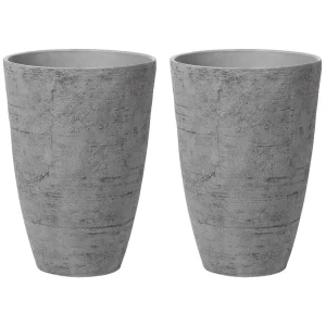 Jardineras de Terracota Esmaltada Conjunto de 2 macetas camia piedra 43 cm gris