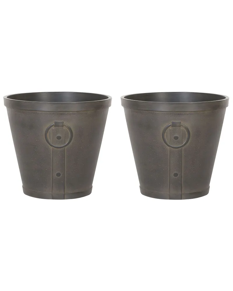Jardineras de Terracota Esmaltada Conjunto de 2 macetas vari piedra 41 cm marrón