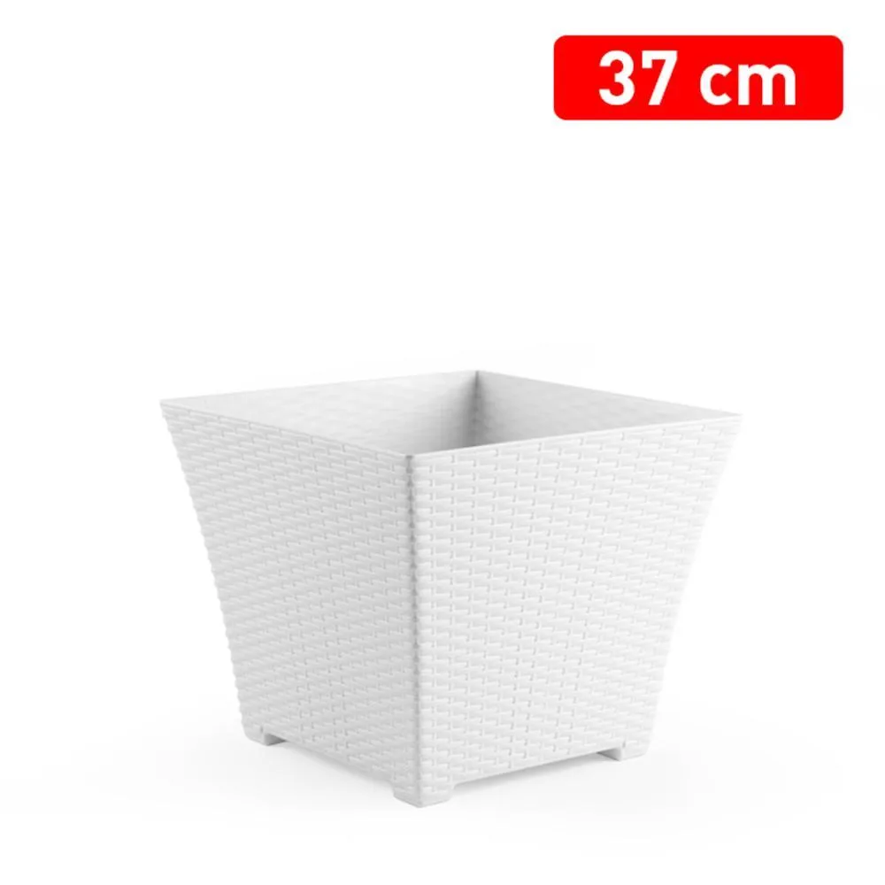Jardineras de Terracota Esmaltada MACETA RATTAN CUADRADA 37 CM BLANCA