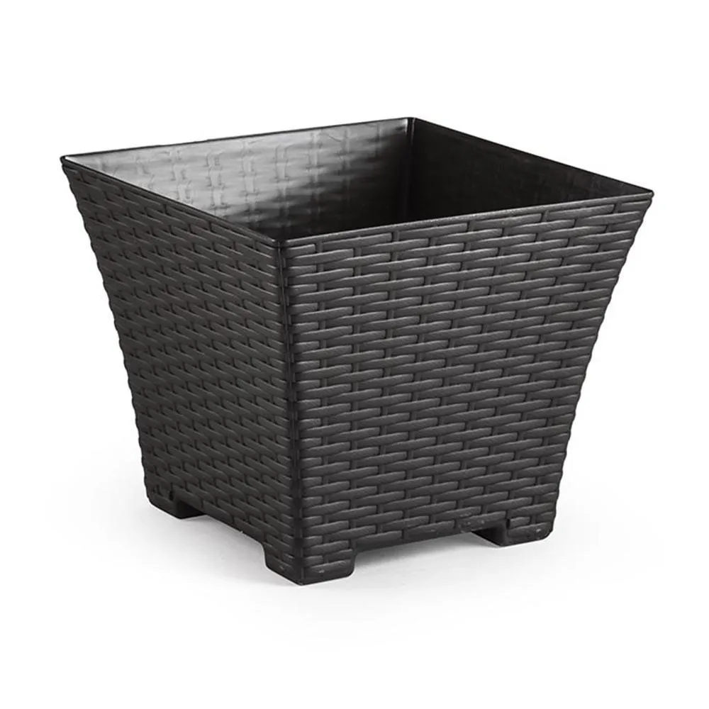 Jardineras de Terracota Esmaltada MACETA RATTAN CUADRADA 25 CM NEGRO