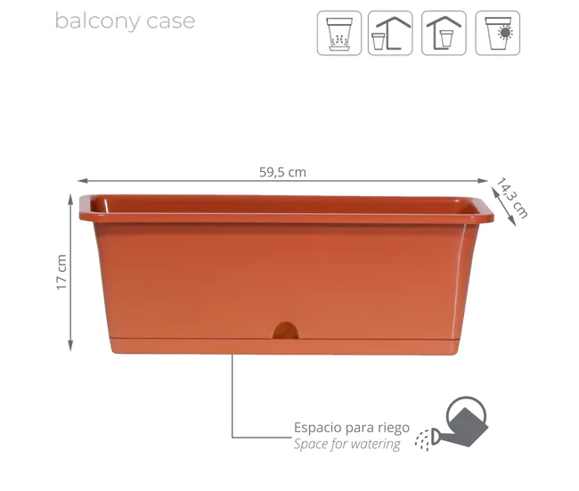 Maceta Camelia, Dimensiones (Mm) 595X170X143, Color Terracota con Sistema de Autoriego