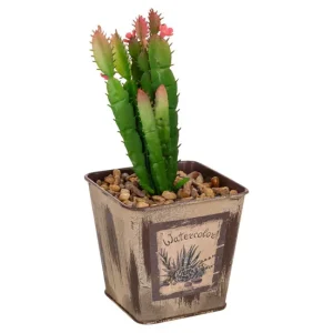 Maceta con cactus artificial 9,5x9,5x21 con Patas Elevadoras
