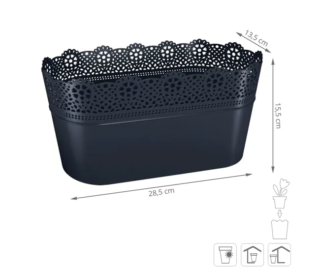 Maceta Lace , Dimensiones (Mm) 285X135X155, Color Antracita para Plantas de Interior