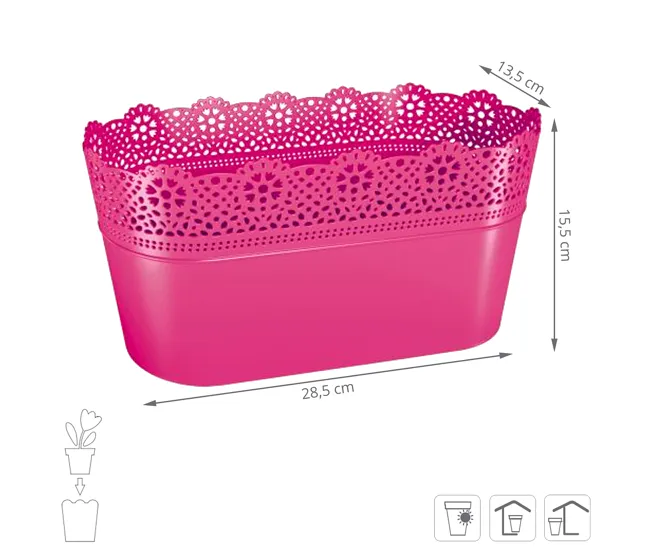 Maceta Lace , Dimensiones (Mm) 285X135X155, Color Fucsia con Certificado de Material Reciclado