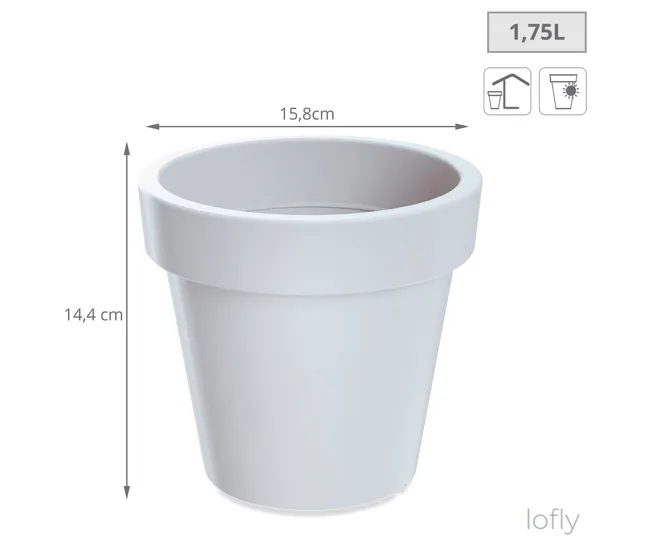 3x Maceta de plastico Lofly en color blanco 15,8 (largo) x 15,8 amplio x 14,4 (alto) cm