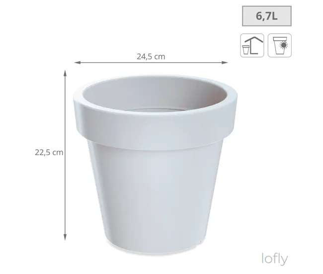 Maceta De Plastico Lofly En Color Blanco 24,5 (Largo) X 24,5 amplio X 22,5 (Alto) Cm