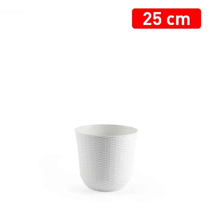 MACETA RATTAN REDONDA 25 CM BLANCA para Cultivo de Hierbas