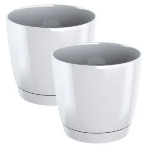 2x Maceta redonda de plastico Coubi Round P en color blanco 21 (largo) x 21 extenso x 19,3 (altura) cm