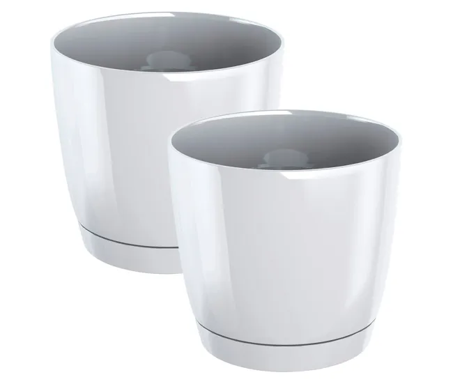 2x Maceta redonda de plastico Coubi Round P en color blanco 21 (largo) x 21 extenso x 19,3 (altura) cm
