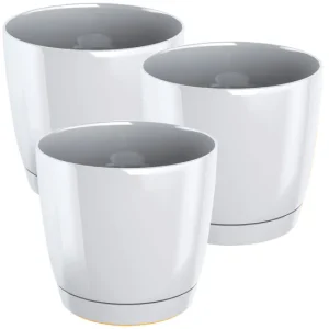 3x Maceta redonda de plastico Coubi Round P en color blanco 21 extenso x 21 (ancho) x 19,3 (altura) cm