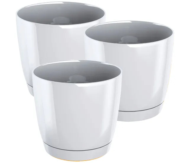3x Maceta redonda de plastico Coubi Round P en color blanco 21 extenso x 21 (ancho) x 19,3 (altura) cm