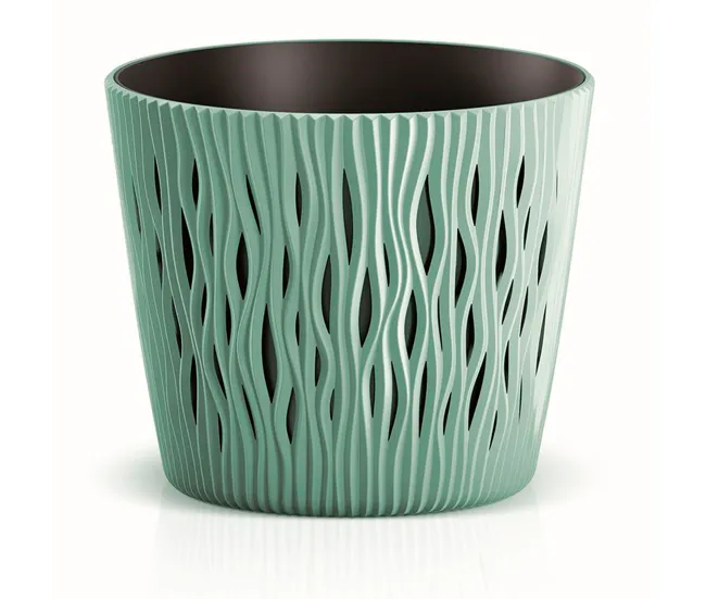 Maceta Redonda De Plastico Sandy Round En Color Salvia 15,8 amplio X 15,8 (Ancho) X 13,8 (Alto) Cm