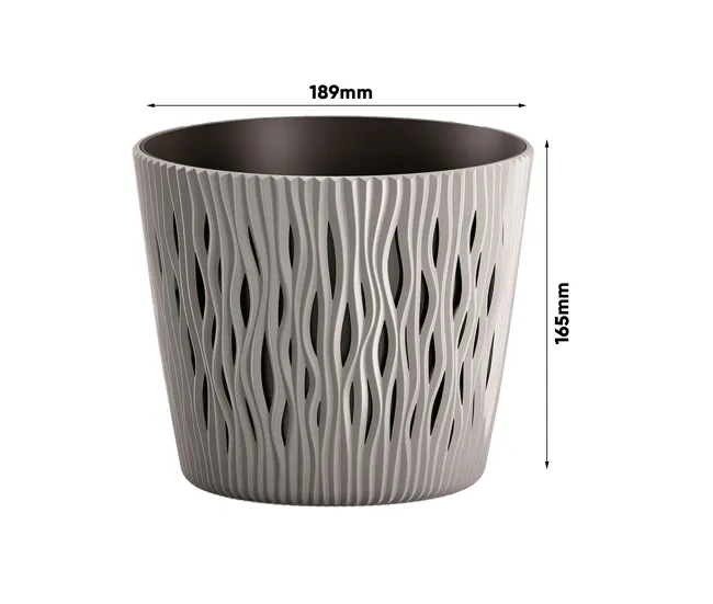 3x Maceta redonda de plastico Sandy Round en color gris 18,9 (largo) x 18,9 (ancho) x 16,5 grande cm