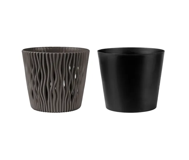 3x Maceta redonda de plastico Sandy Round en color gris 18,9 (largo) x 18,9 (ancho) x 16,5 grande cm