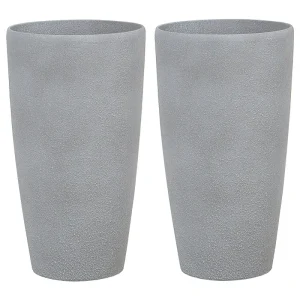 Conjunto de 2 macetas abdera piedra 31 cm gris