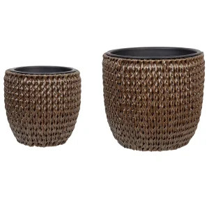 Conjunto de 3 macetas berberis ratán sintético 34/45 cm marrón negro con Sistema de Autoriego