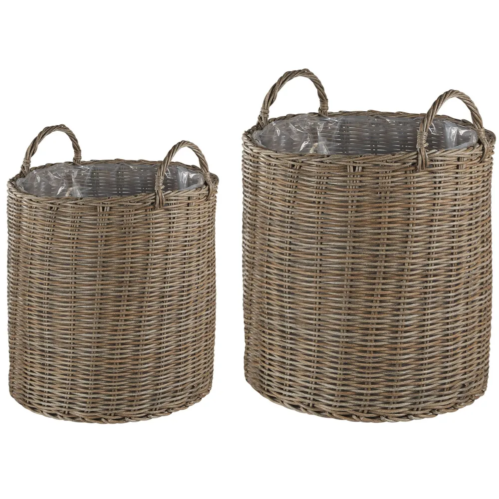 Conjunto de 2 macetas bitola ratán sintético 40/48 cm marrón con Certificado de Material Reciclado