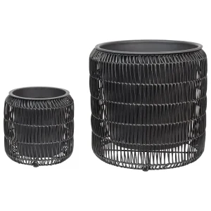 Conjunto de 2 macetas brodiea ratán sintético 26/45 cm negro