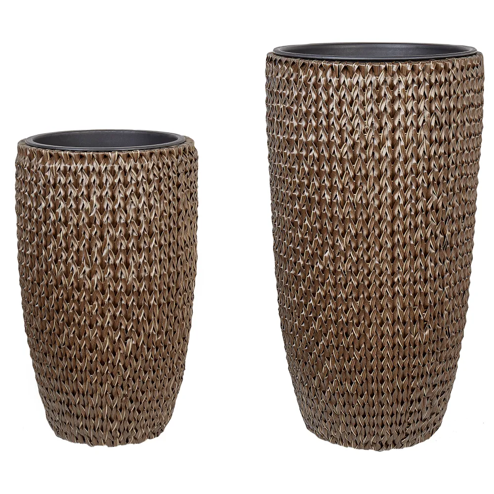 Conjunto de 2 macetas cedrus ratán sintético 37/45 cm marrón con Sistema de Autoriego