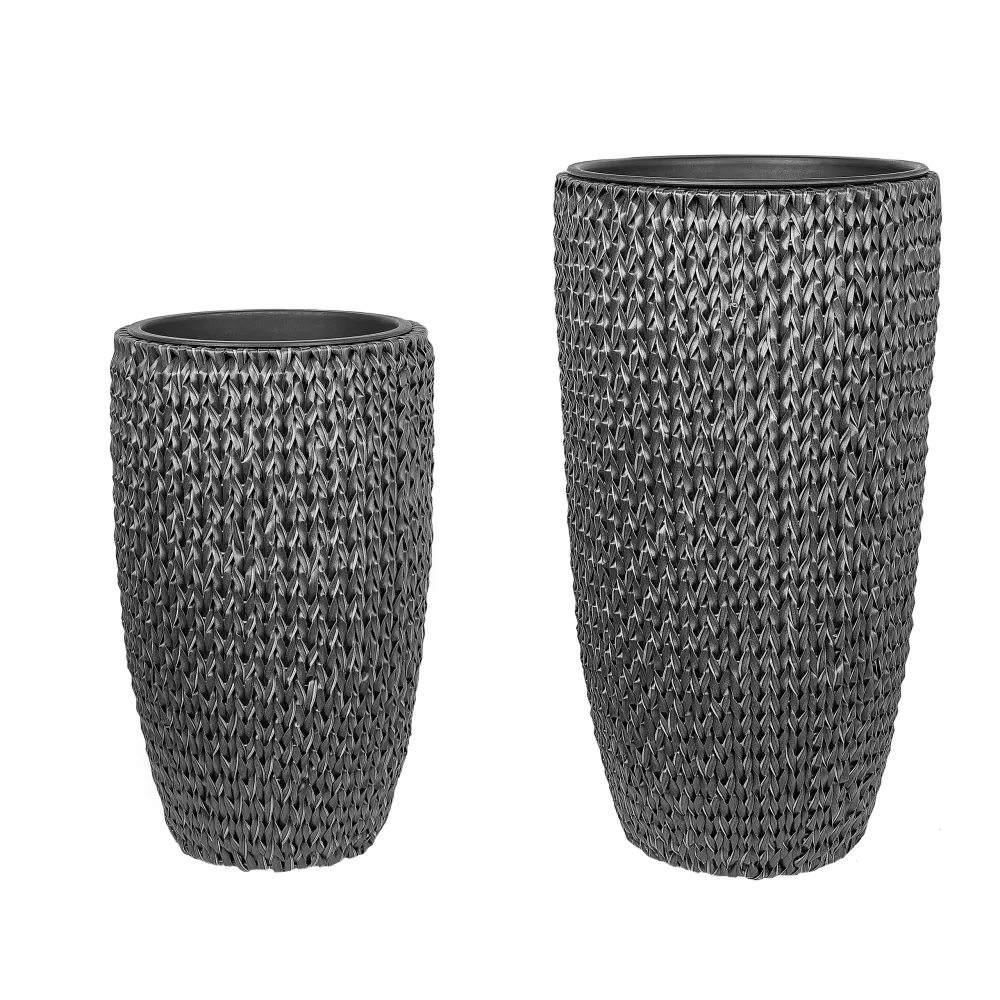 Conjunto de 2 macetas cedrus ratán sintético 37/45 cm negro de Cerámica Artesanal