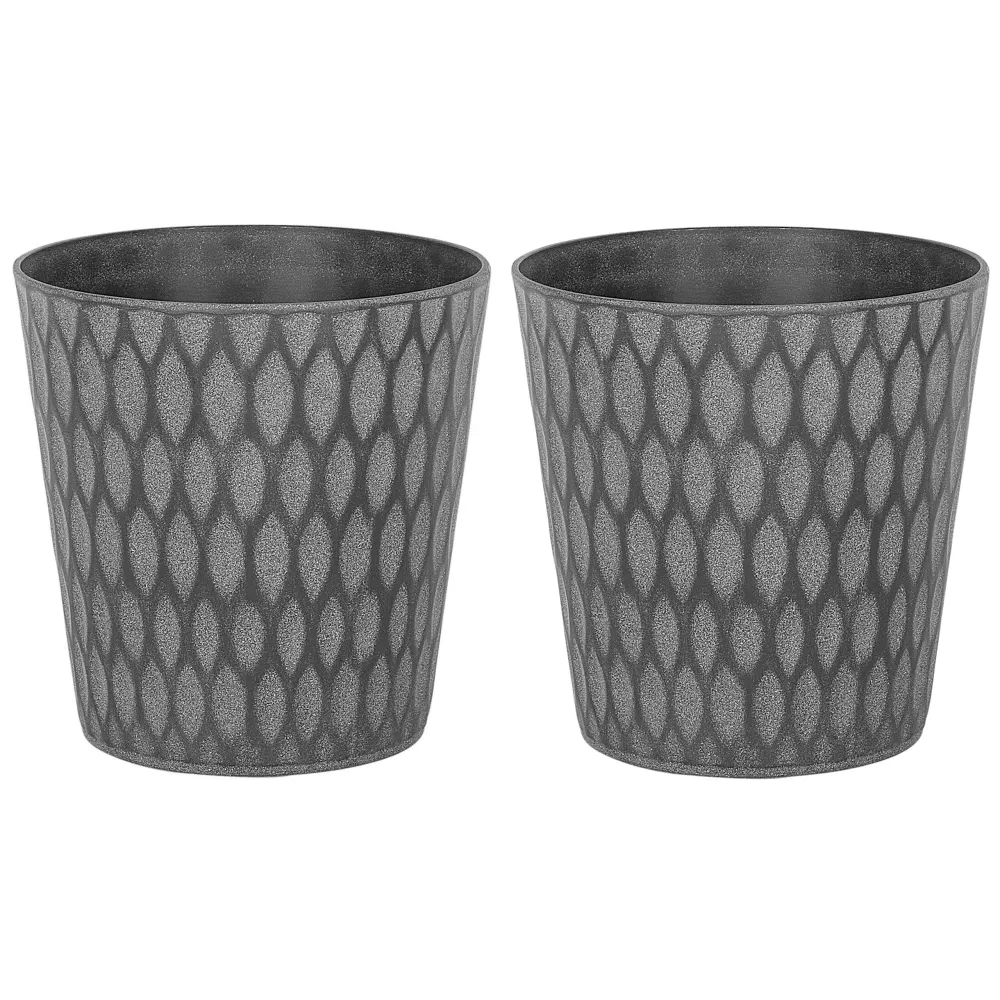 Conjunto de 2 macetas gris negro ⌀ 36 cm lavrio Compatible con Sistemas de Riego por Goteo