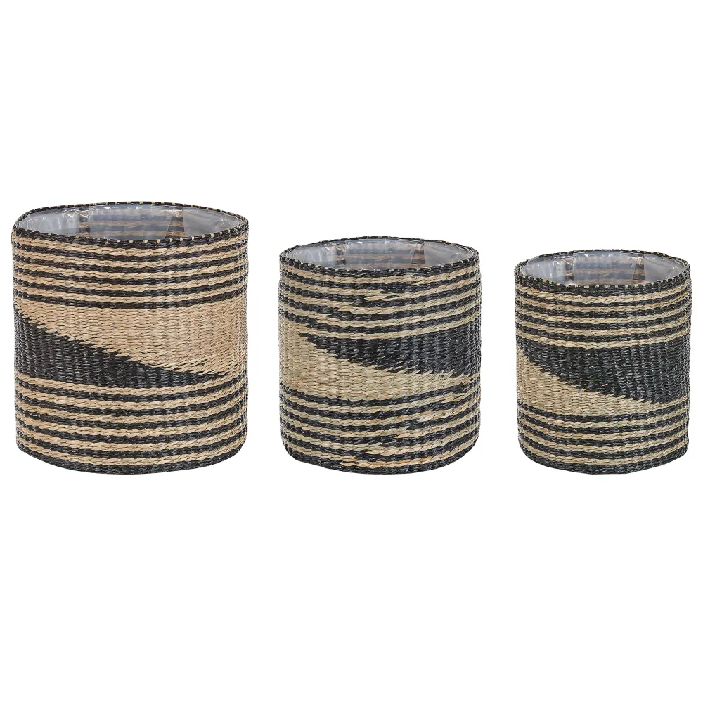 Conjunto de 3 macetas rattail mimbre 32/29/27 cm negro para Plantas de Interior