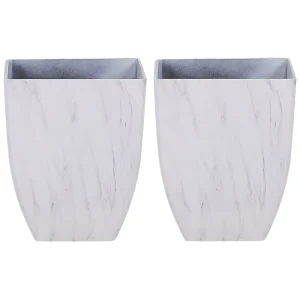 Maceta de Autorriego con Reserva Conjunto de 2 macetas miro piedra 35 cm blanco
