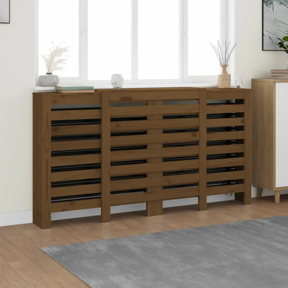 Maceta de Autorriego con Reserva vidaXL cubierta radiador madera maciza pino marrón miel 210x21x85 cm