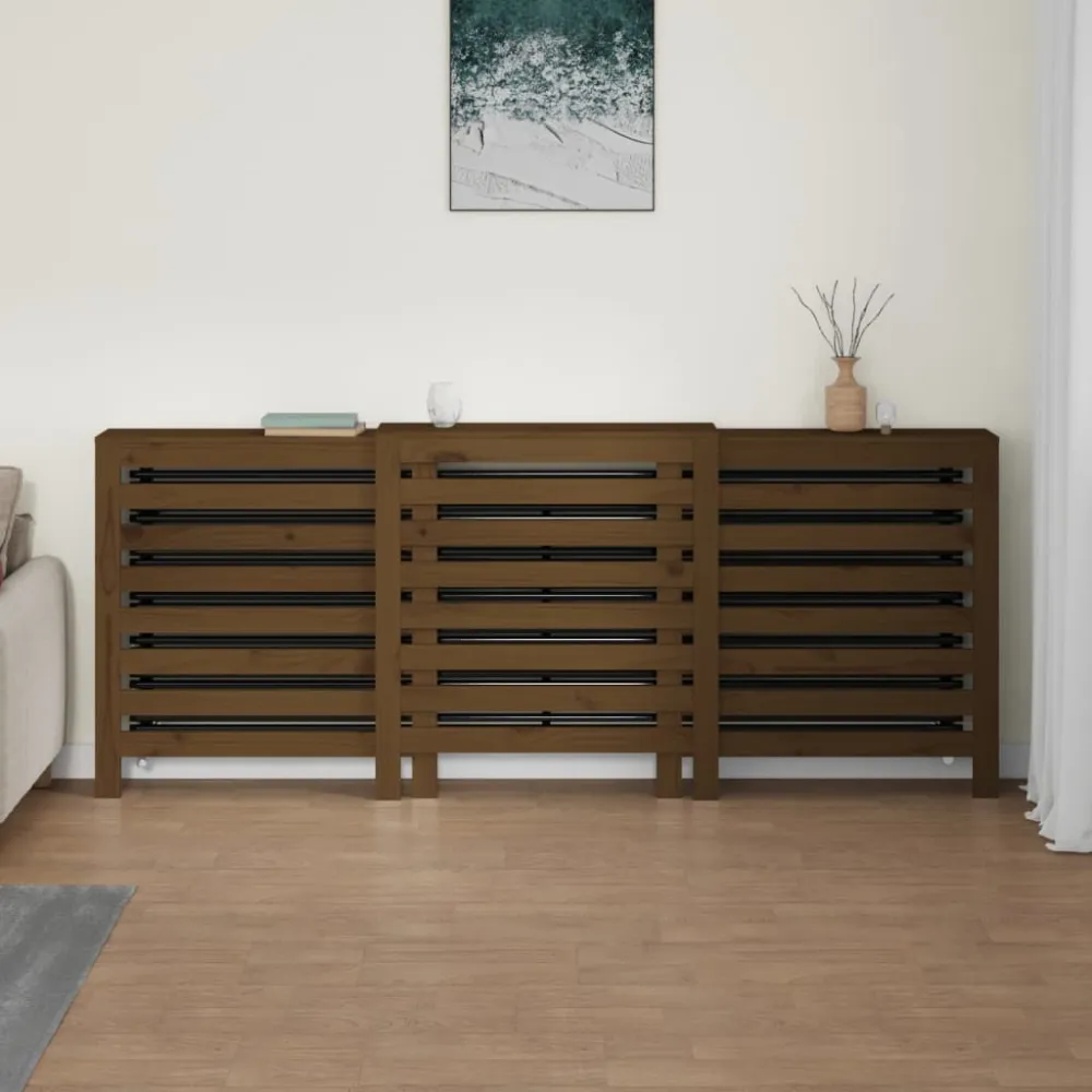 Maceta de Autorriego con Reserva vidaXL cubierta radiador madera maciza pino marrón miel 210x21x85 cm