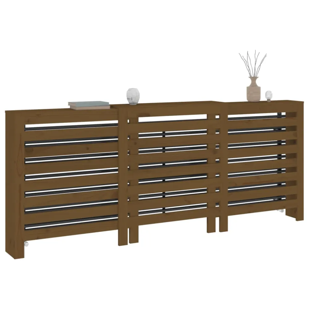 Maceta de Autorriego con Reserva vidaXL cubierta radiador madera maciza pino marrón miel 210x21x85 cm