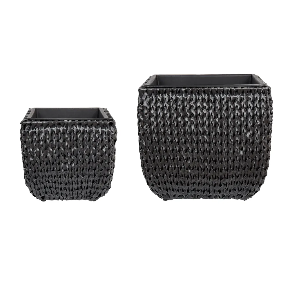 Maceta Biodegradable de Fibra Conjunto de 2 macetas berberis ratán sintético 34/45 cm negro