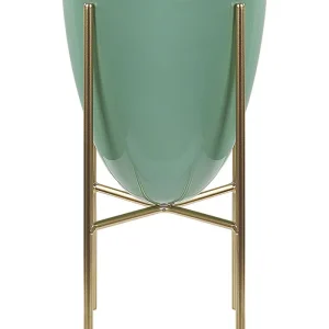Maceta con patas lefki acero 16 cm verde menta con Certificado de Material Reciclado