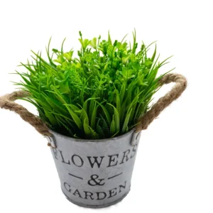 Maceta metálico de asas cuerda, con flor gypsophila verde para Plantas de Interior