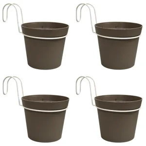4 Macetas cilíndricas Ø 14 cm con ganchos, en polipropileno en Color Terracota