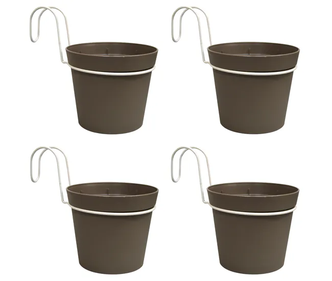 4 Macetas cilíndricas Ø 14 cm con ganchos, en polipropileno en Color Terracota