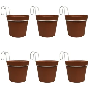6 Macetas cilíndricas Ø 10 cm con ganchos, de polipropileno para Cultivo de Hierbas