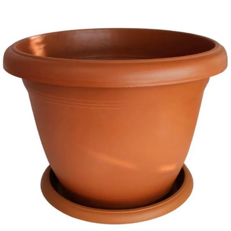 Macetero con plato 14L PVC marrón Ø36x25 cm (Set de 3)