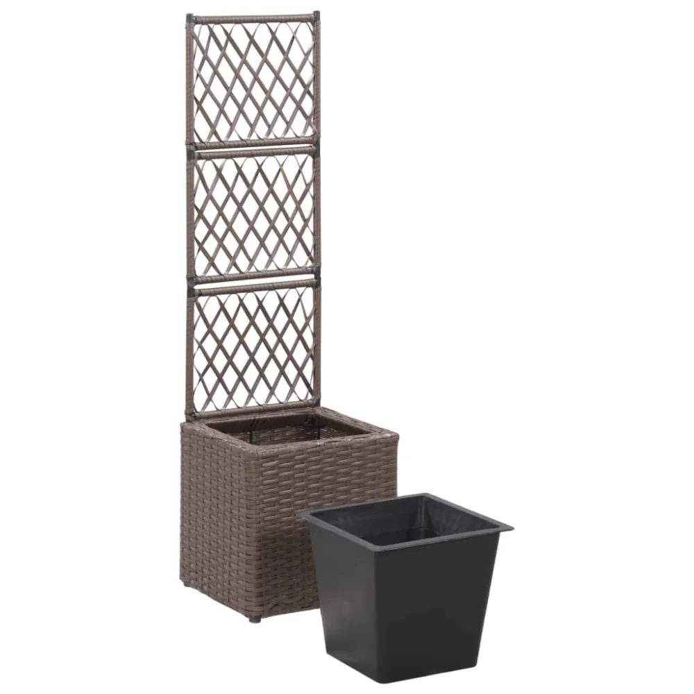 Profesional para Exteriores vidaXL enrejado y arriate 1 maceta ratán sintético marrón 30x30x107 cm